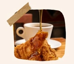 Crispy chicken with waffles and syrup