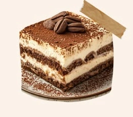 A layered slice of tiramisu cake